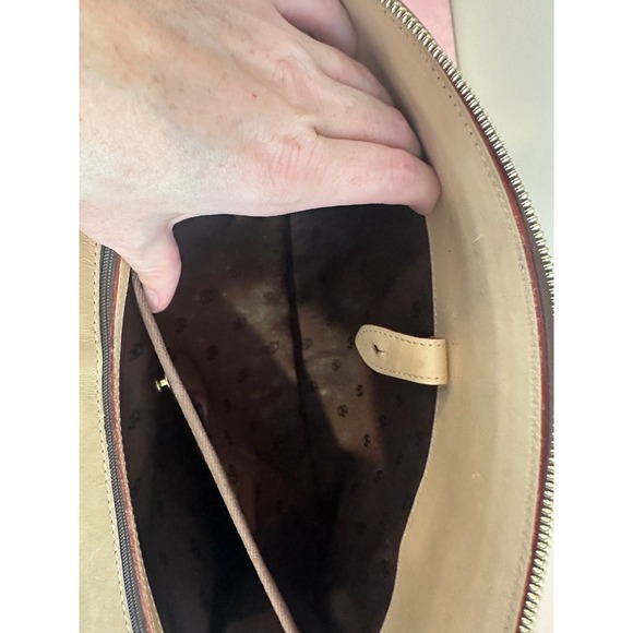Vintage Dooney & Bourke Satchel Bag DB Monogram Tan Leather Trimmed Zip Top - Picture 7 of 10